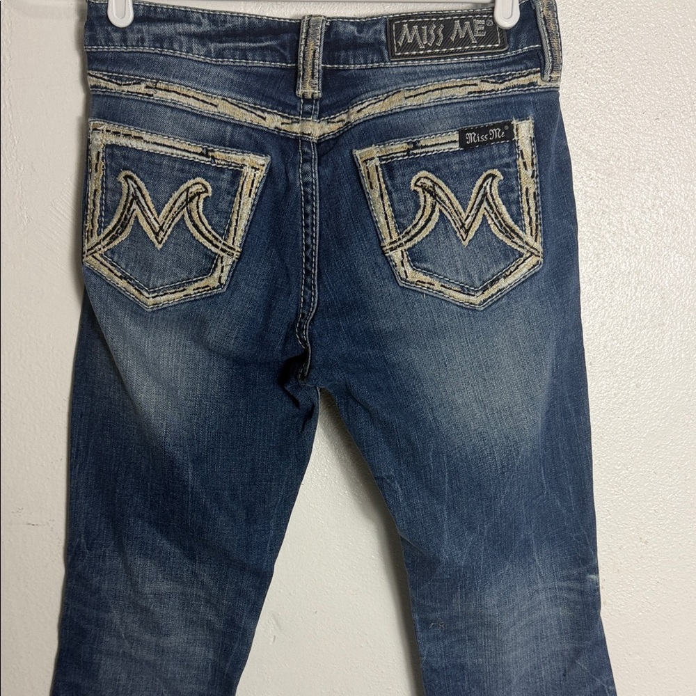 Miss Me Women's Blue Boot Cut Low‎ Rise Jeans with Embroidered Pockets 28
